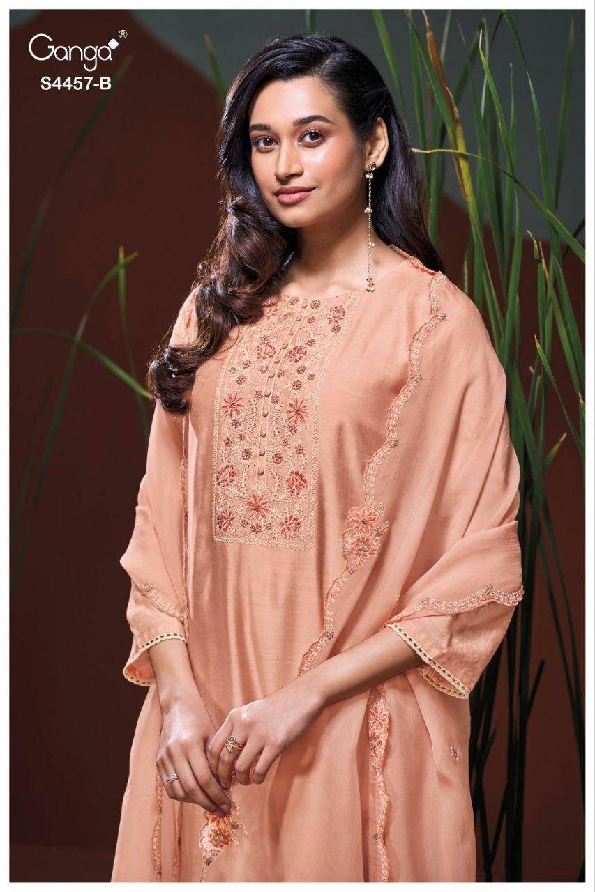GRIVIKA 4457 by GANGA FASHION 4457A TO 4457D SERIES Stylish Beautiful Colourful PREMIUM PURE BEMBERG Dresses At Wholesale Price